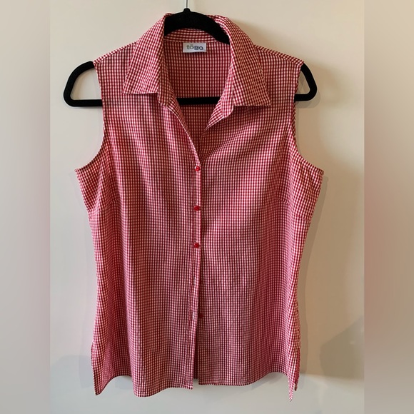 Red Sleeveless Gingham Blouse - Picture 1 of 3